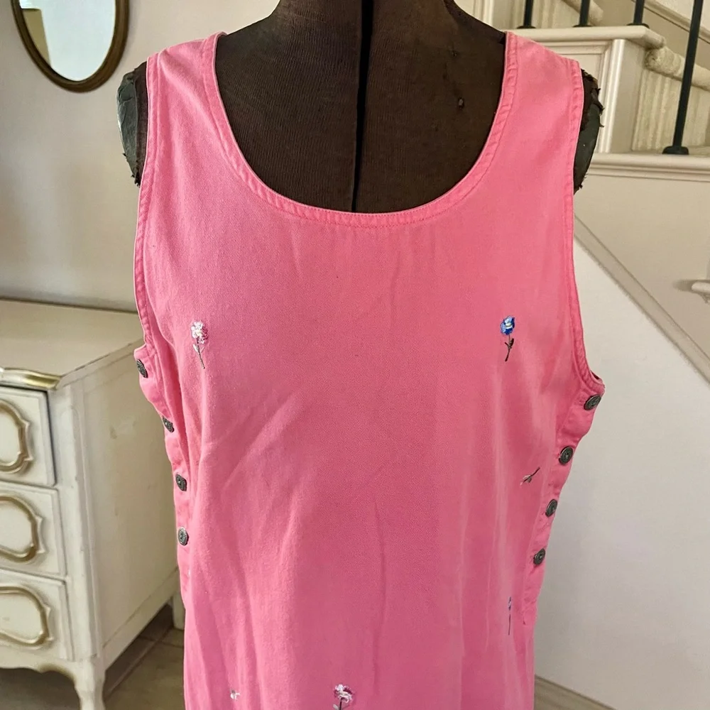 Vintage Basic Editions 100% Cotton Pink Twee Floral Embroidered Maxi Dress 90s - Picture 2 of 10